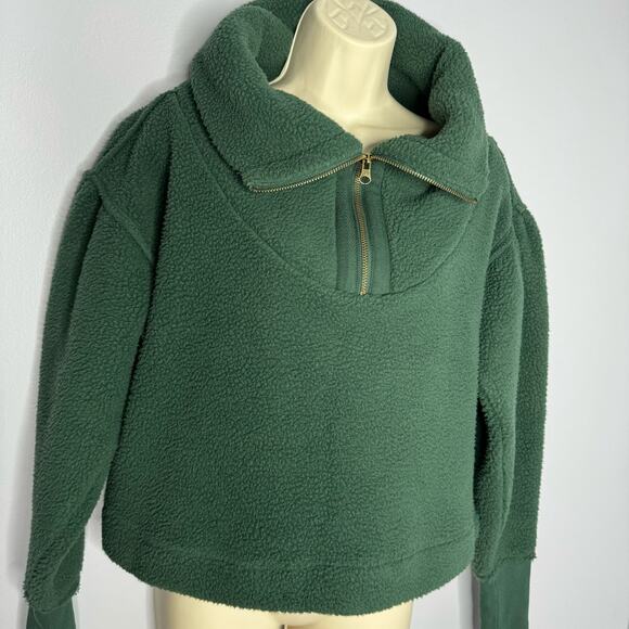 Free People Poppy Fleece Pullover Teddy Jacket Slouchy Forest Pine Green XS New - Picture 5 of 13